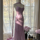 Shiny Purple Spaghetti Straps Beading Mermaid Long Party Dress Evening Gown, D729