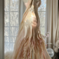 Light Pink Straps Mermaid Tiered Beaing Vintage Long Party Dress Evening Gown, D732