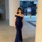 Dark Navy One Shoulder Mermaid Satin Long Party Dress Evening Gown, D735