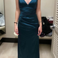 Green V Neck Mermaid Satin Long Party Dress Evening Gown MD7830