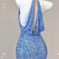 Blue V Neck Halter Sequins Sheath Long Party Dress Birthday Outfits MD7376