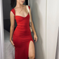 Red Mermaid Slit Prom Dress Satin Formal Party Dress, MD7985