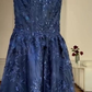 Navy Blue Straps A-Line Lace Long Prom Dress Evening Gown MD7844