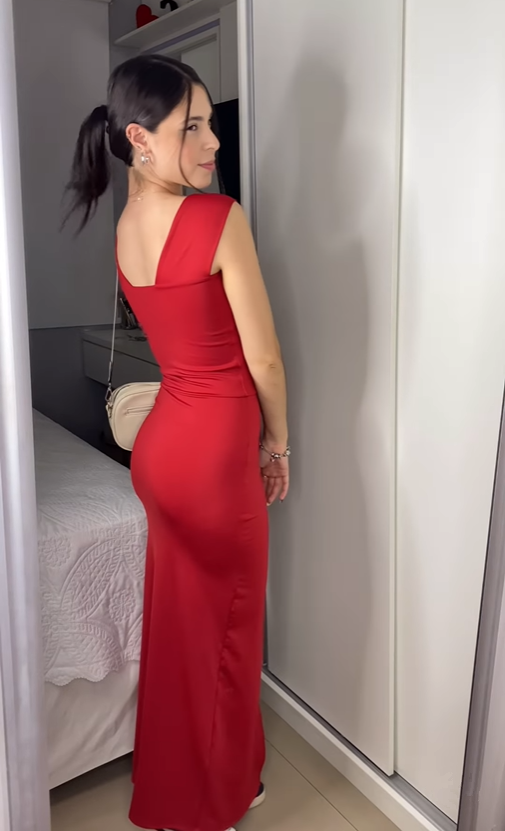 Red Mermaid Slit Prom Dress Satin Formal Party Dress, MD7985