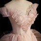 Pink Off Shoulder A-Line Tulle Long Formal Party Gown Prom Dress MD7794