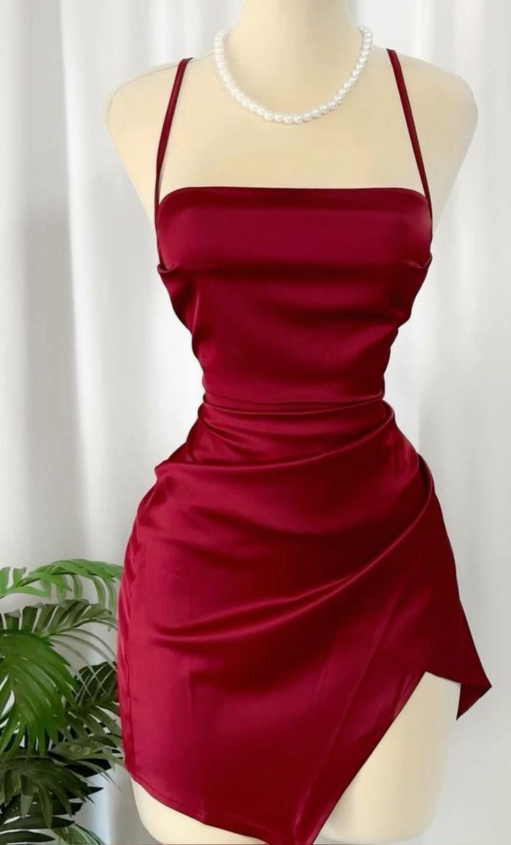 Wine Red Straps Sheath Satin Short Party Dress Homecoming Dress, MD7873