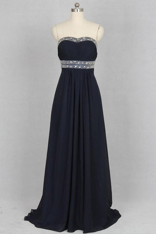 Sweetheart Chiffon Crystals Black Long Prom/Party Dress M1308