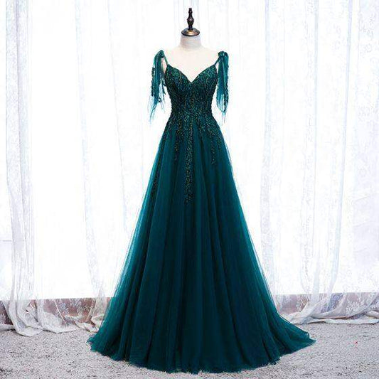 Princess Dark Green Lace Beaded Formal Dress M985