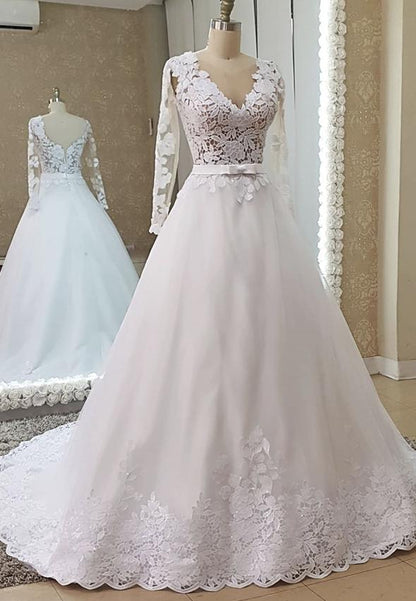 White tulle lace long prom dress evening dress M869