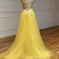 Yellow tulle long A line prom dress evening dress M2118