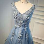 Blue Tulle Long Prom Dress with 3D Flowers M911