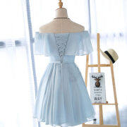 Off the Shoulder Blue Short Chiffon Dress M993