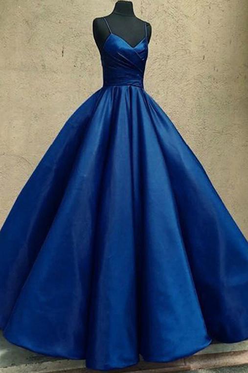 Ball Gown Spaghetti Straps Satin Floor Length Prom Dresses, Long Quinceanera Dresses M1900