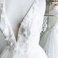 White v neck tulle sequins long ball gown dress  M681