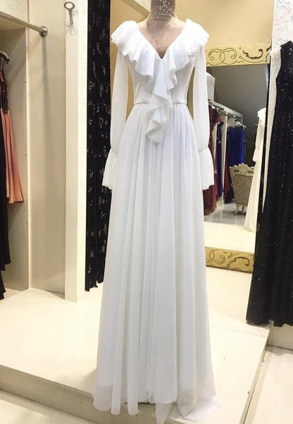 White long sleeve prom dress evening dress  M745