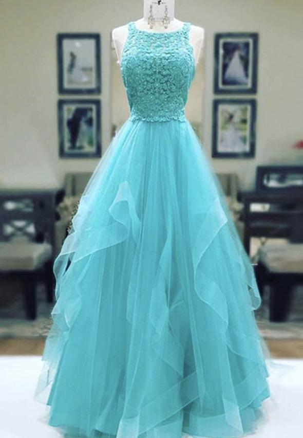 Stylish tulle lace long prom dress evening dress M801