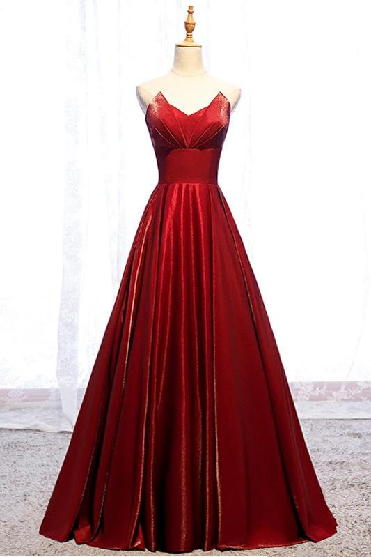 Modest Strapless Loong A-line Red Lace Up Prom Dresses Evening Dresses M1988