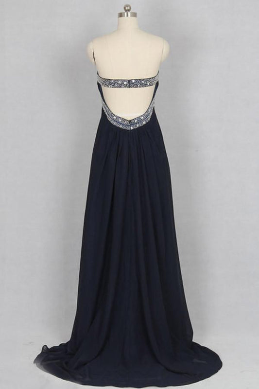 Sweetheart Chiffon Crystals Black Long Prom/Party Dress M1308