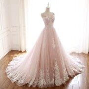 Pearl Pink and White Lace Long Formal Dress M926