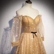 Princess Off the Shoulder Gold Star Prom Dress M986