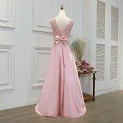 Lace Applique Dusty Rose Prom Dress with Bow  M900