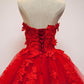 Pretty Red Sweetheart Strapless Ball Gown Applique Tulle Long Prom Dress,Party Dresses M1101
