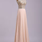A Line Floor Length Scoop Chiffon Prom Dress, Beading Long Evening Dresses M1508