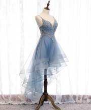 Blue High Low Party Dress with Spaghetti Straps  M1004
