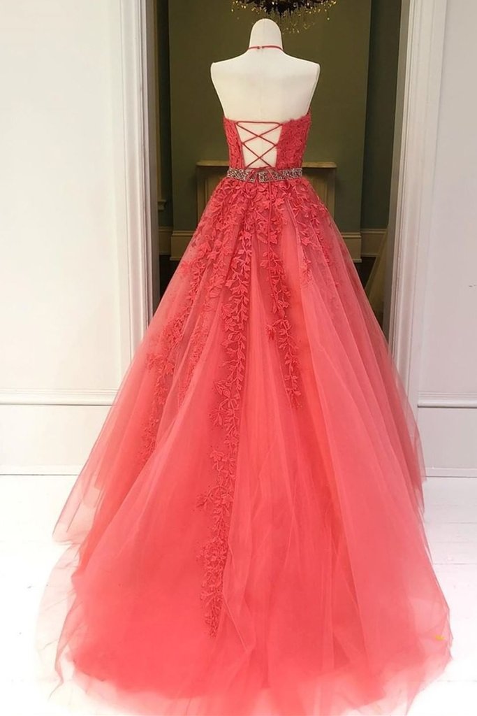 Coral evening gowns with sales sleeves