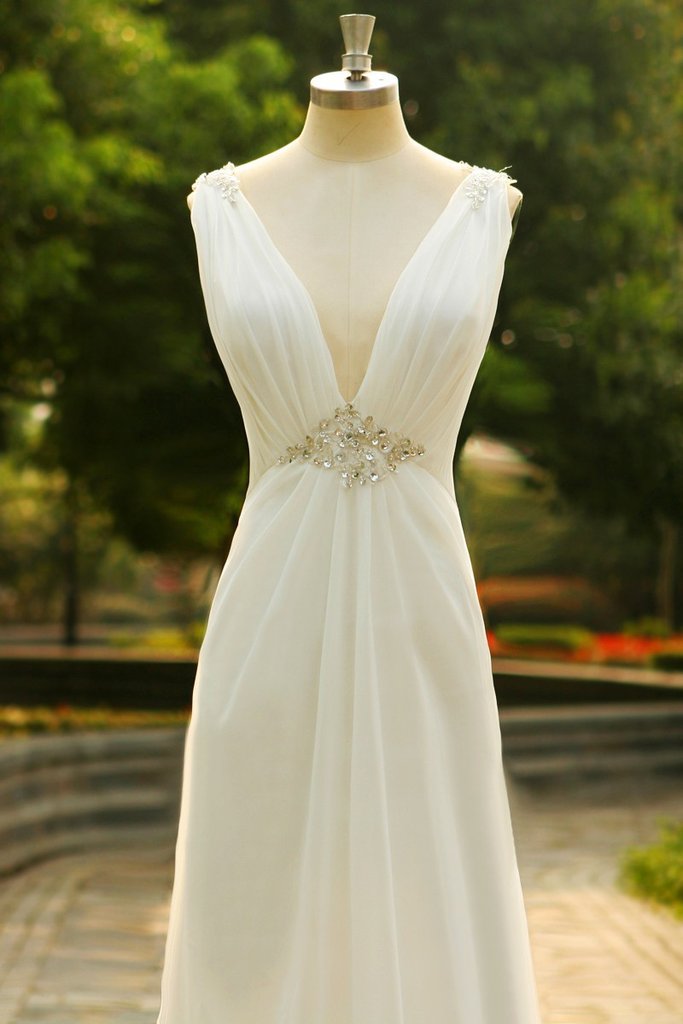 Charming V-Neck Long Chiffon Beach Wedding Dress M1352