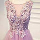 Lilac Tulle Floral Long Formal Dress  M912