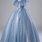 Blue tulle lace long ball gown dress formal dress M2131