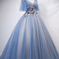 Blue tulle long ball gown dress A line evening dress  M621