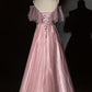 Pretty Pink Sequin Shiny Spaghetti Straps Lace Up Long Prom Dresses M1995