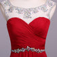 Red Floor Length Chiffon Prom Dress with Crystals, A Line Pleated Evening Dress M1506