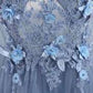 Blue Tulle Long Prom Dress with 3D Flowers M911