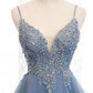 Blue High Low Party Dress with Spaghetti Straps  M1004