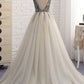 Sexy Deep V-neck Bling Sleeveless Tulle Prom Dress with Sequins,Formal Dresses M1242