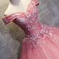 Pink sweetheart tulle lace applique long prom gown, sweet 16 dress M4808