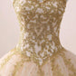 Champagne sweetheart neck tulle lace long prom gown, sweet 16 dress M4886