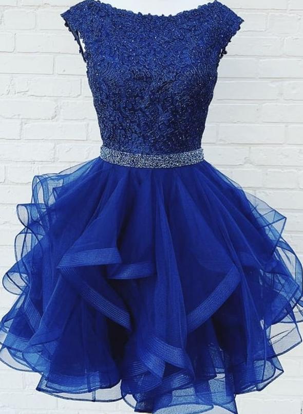Blue tulle lace short prom dress homecoming dress M2320