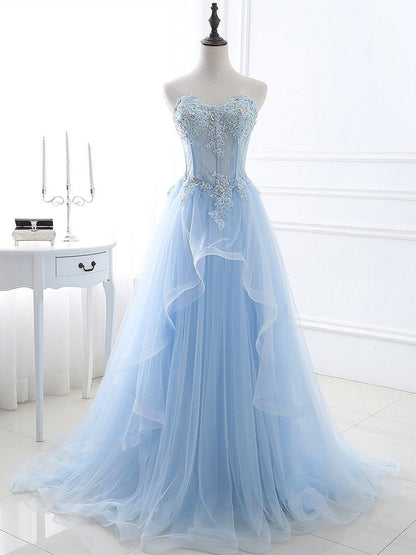 Shiny Blue Backless Prom Dresses with Thin Straps, Open Back Light Blue Formal Evening Dresses M2544