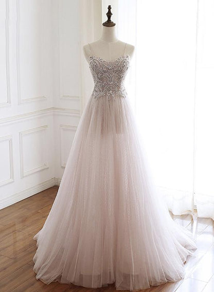 Pink tulle long prom dress pink evening dress M2430