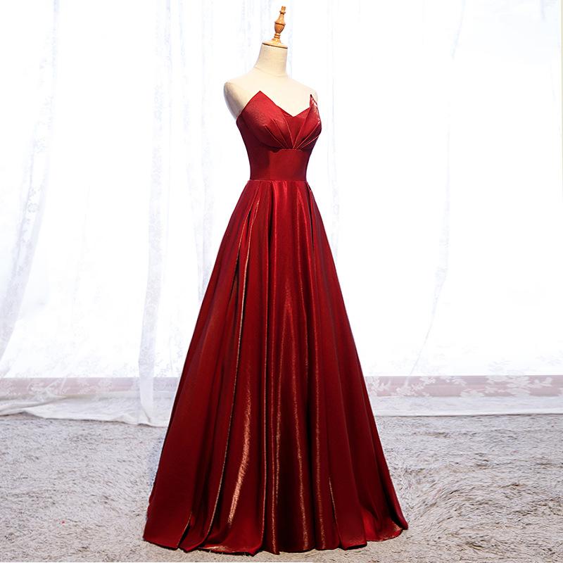 Modest Strapless Loong A-line Red Lace Up Prom Dresses Evening Dresses M1988