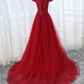 Elegant Cap Sleeve Lace Applique Tulle Party Dress Prom Gowns M5448