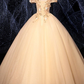 CHAMPAGNE V NECK TULLE LACE LONG PROM DRESS CHAMPAGNE EVENING DRES M5644