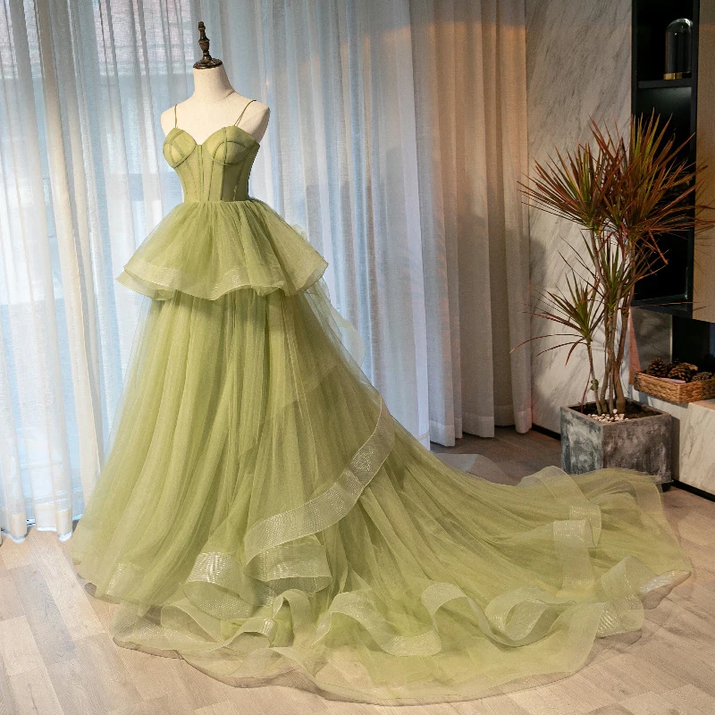 Beautiful Light Green Sweetheart Layers Princess Formal Gown, Green Tulle Long Party Dress prom dress M5761