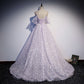 Princess Lilac Floral Prom Dress with Cold Sleeves M5514