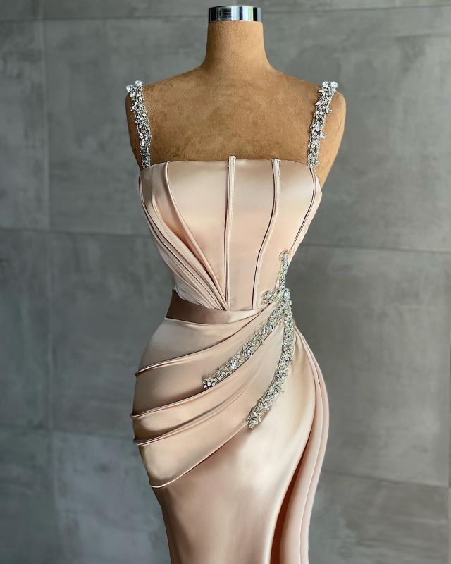 Stunning Sleeveless Mermaid Evening Dress Sparkly Crystal Slim Prom Dress M5570