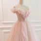 Pink tulle long prom dress A line evening dress M5329